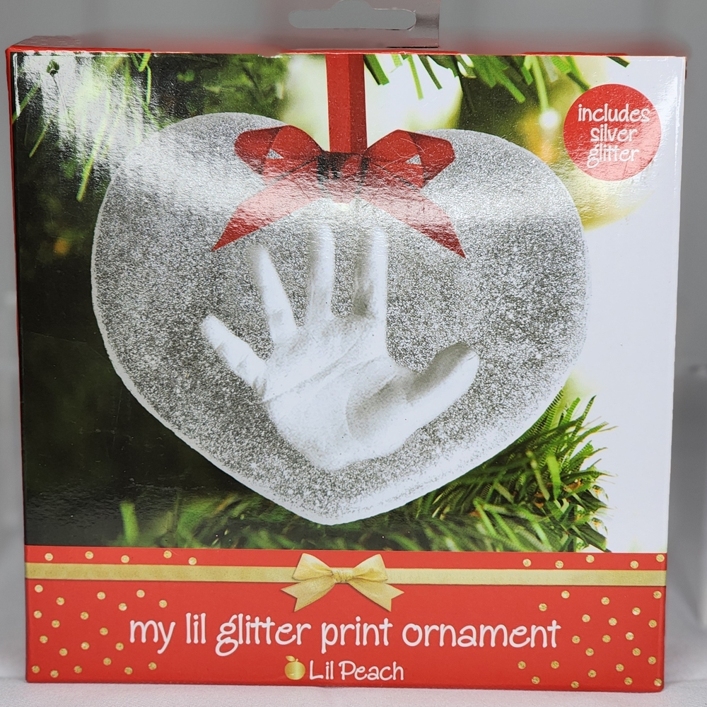 Silver Glitter Heart Handprint Ornament